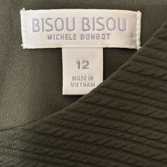 Bisou Bisou Green Ribbed Sleeveless Sheath Dress Lace Up Grommet Detail Sz 12 - Picture 3 of 12